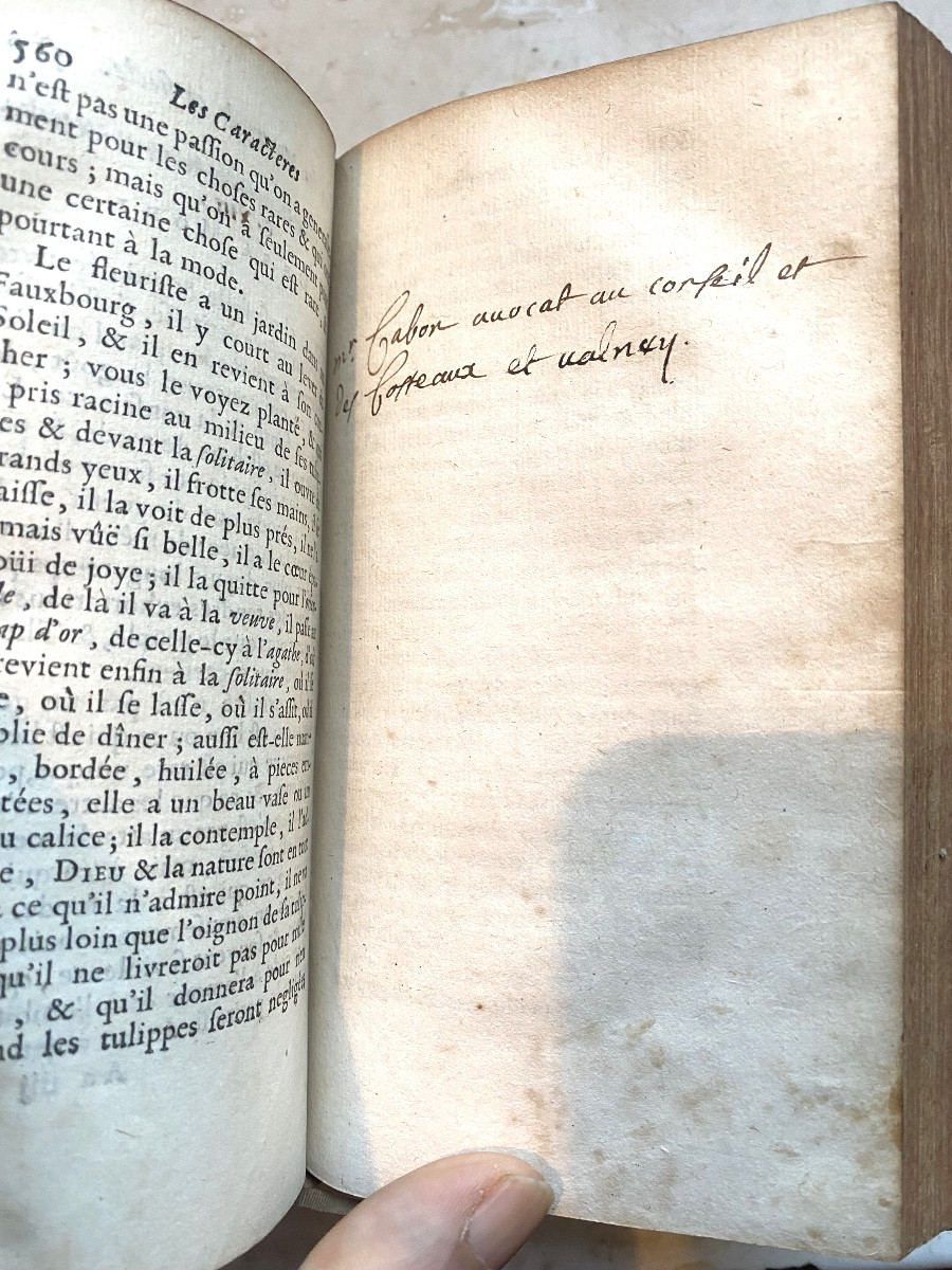 Ouvrage d'Erudit : "Les Caractères de Théophraste" de "La Bruyère" . 2 forts Vol. In 12 . 1694.-photo-6