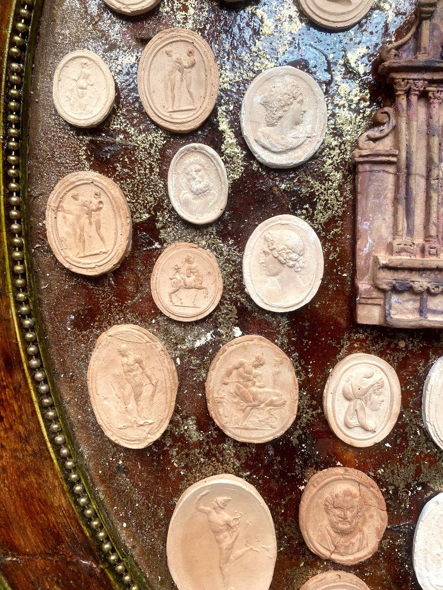 Collection Of Antique Cameo Prints Around An Architectural Facade In A 19th Century Frame-photo-1