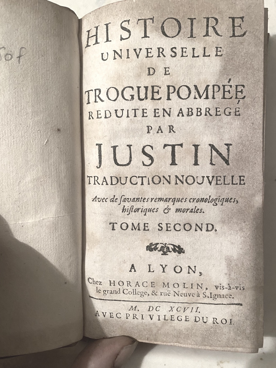 Histoire Universelle de Trogue Pompée réduite en Abrégé par Justin , traduction nouvelle 1697. -photo-4