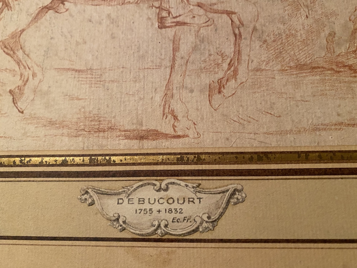 Grd. belle sanguine de Debucourt , Ecole Française du XVIIIème siècle"Le Voyageur et sa monture-photo-3
