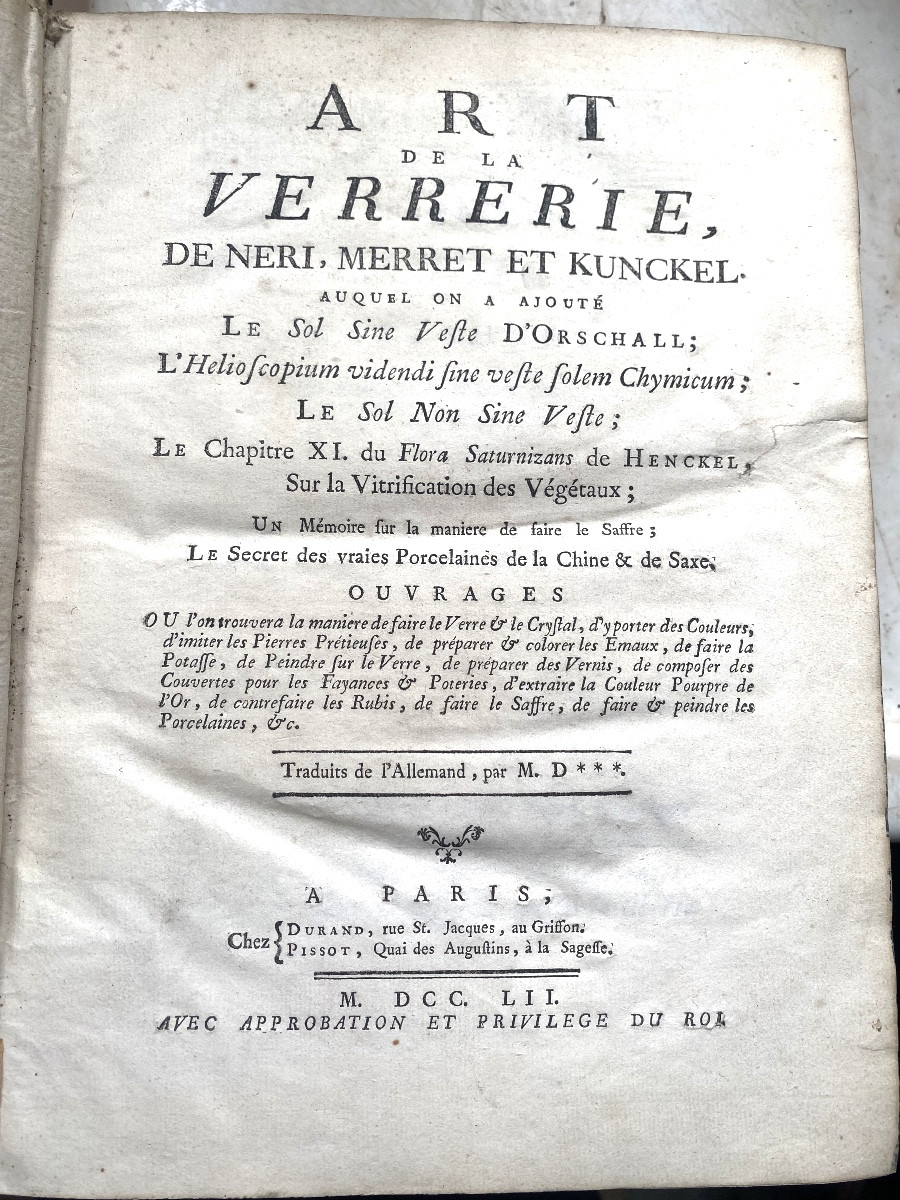 1 Strong Vol.in4: "art Of Glassmaking" Illustrated: By Neri, Merret And Kunckel. In Paris, 1752 -photo-3