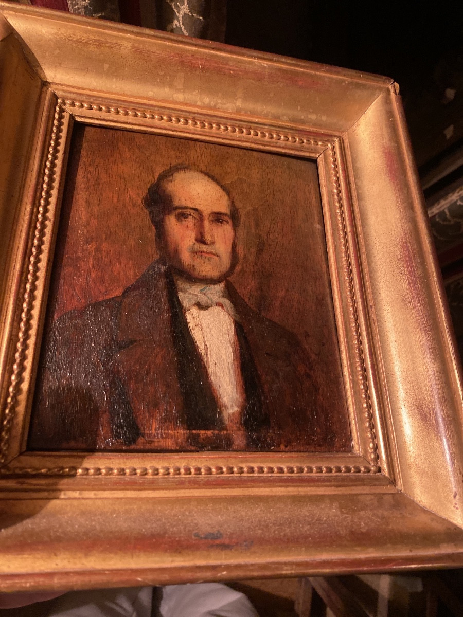  Charmant Portrait d'Homme Elégant d'époque Louis Philippe encadré doré , huile/bois vers 1840-photo-6