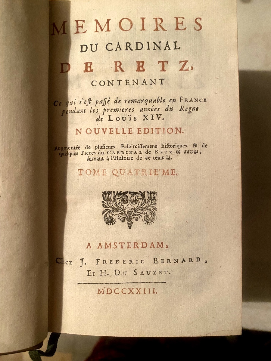 Mémoires du Cardinal de Retz ( Ce qui s'est .minorité de Louis XIV) 4 Vol. In 12 Amsterdam 1723-photo-4