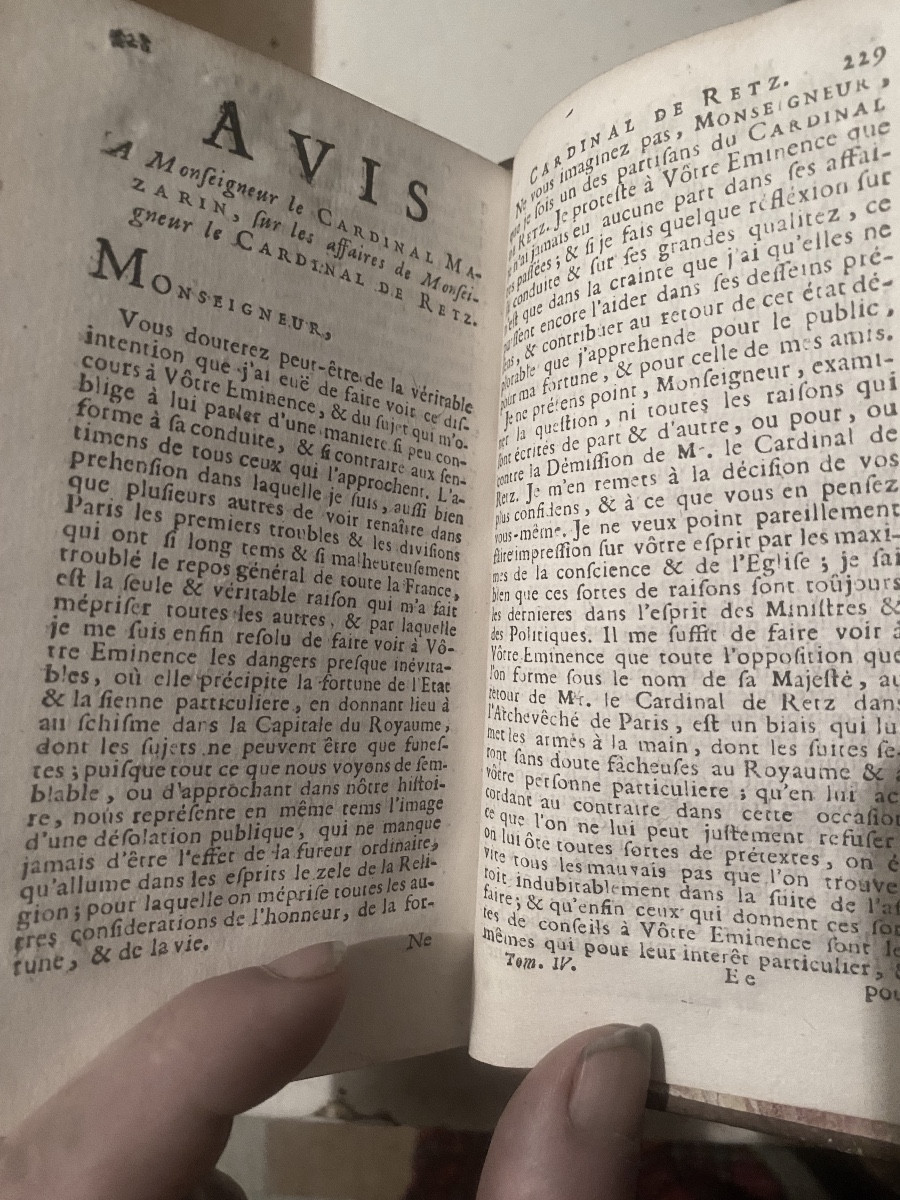 Mémoires du Cardinal de Retz ( Ce qui s'est .minorité de Louis XIV) 4 Vol. In 12 Amsterdam 1723-photo-7