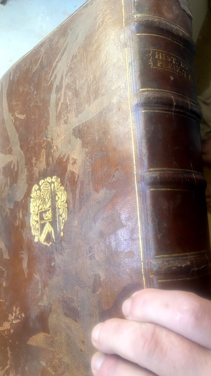 In-folio ,"Armes de Chevalier," Mémoires des Gaules depuis le Déluge  jusqu'à l'établissement..-photo-4