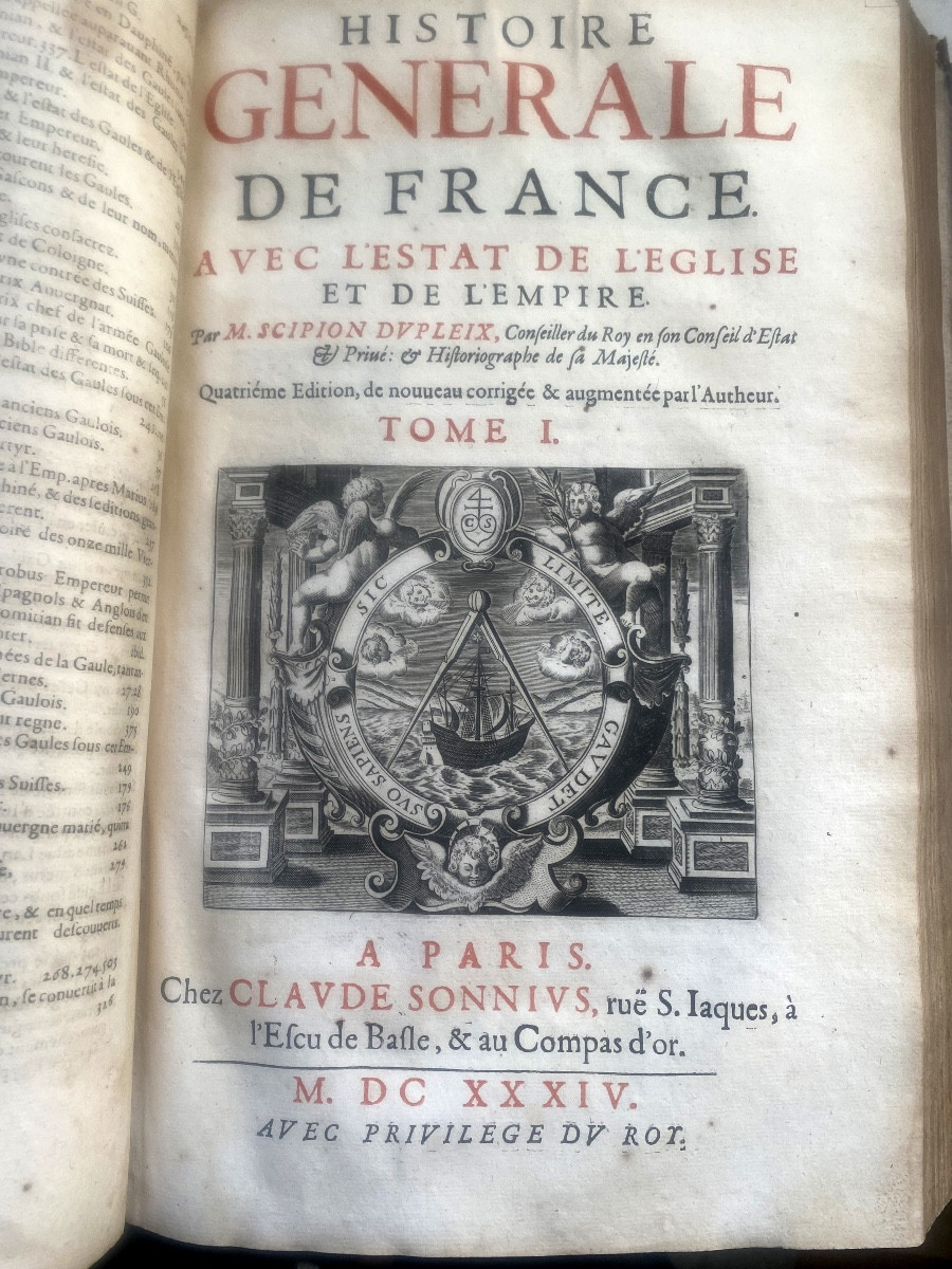 In-folio ,"Armes de Chevalier," Mémoires des Gaules depuis le Déluge  jusqu'à l'établissement..-photo-6