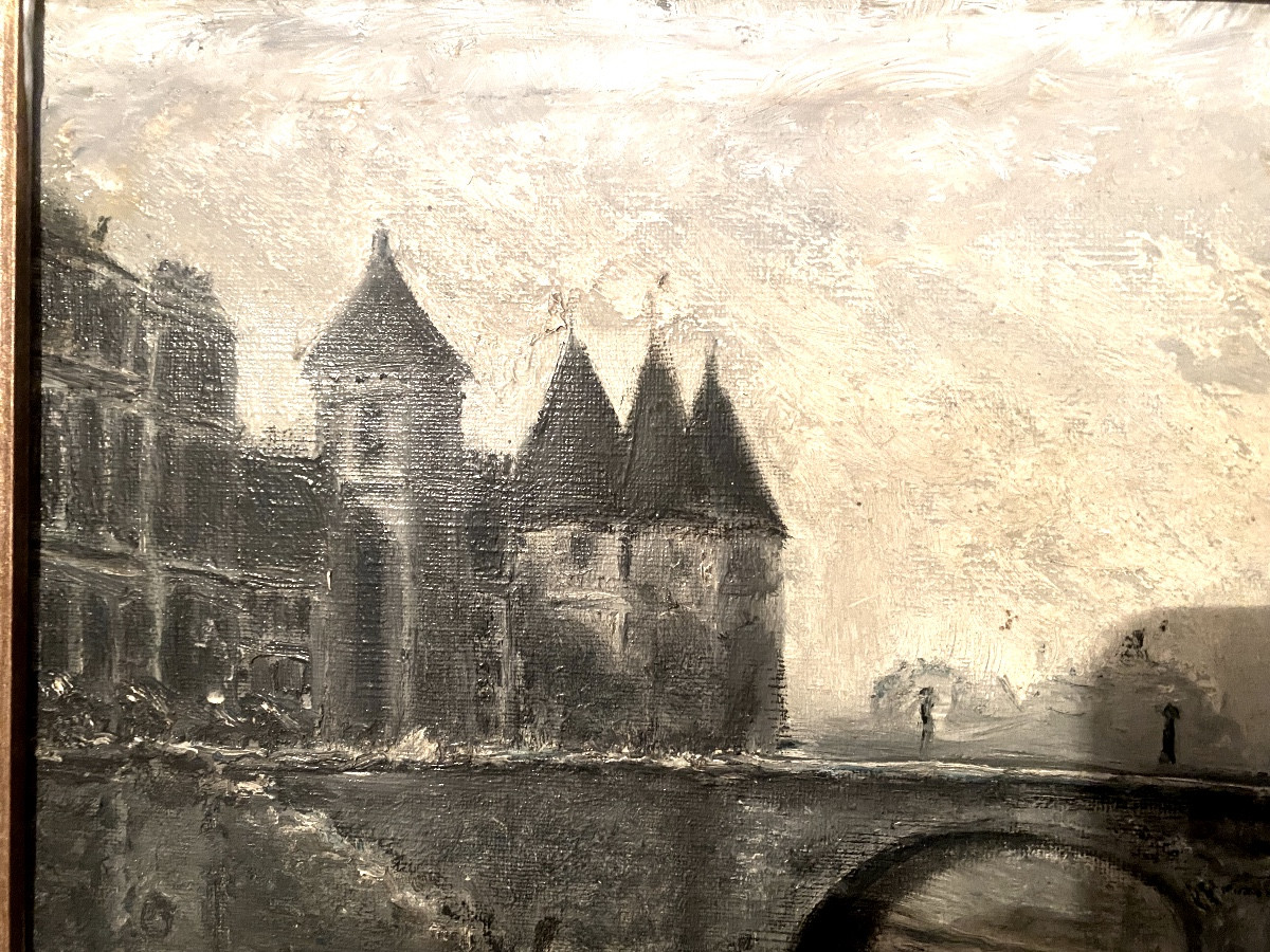 Tableau Impressionniste H/toile  monochrome du Palais de la Conciergerie vue du pont St Michel-photo-2