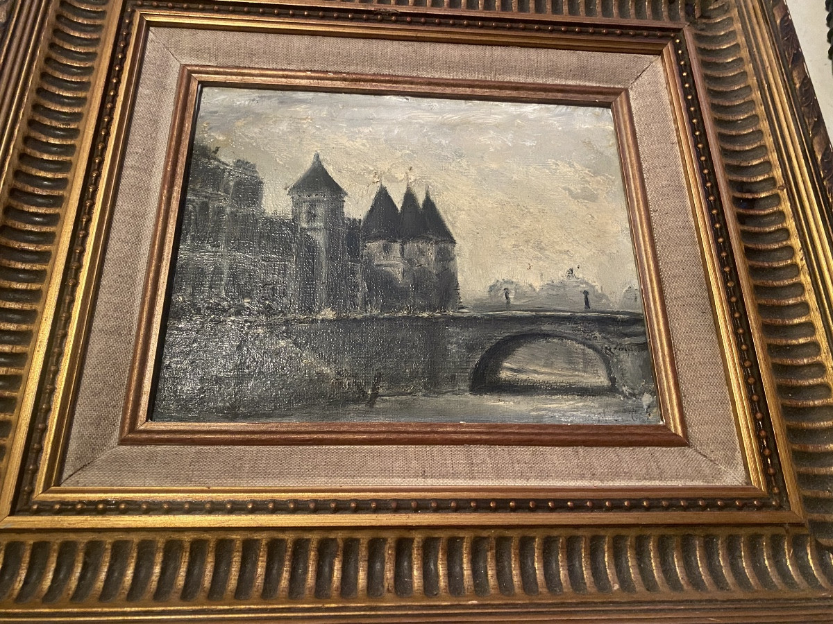 Tableau Impressionniste H/toile  monochrome du Palais de la Conciergerie vue du pont St Michel-photo-4