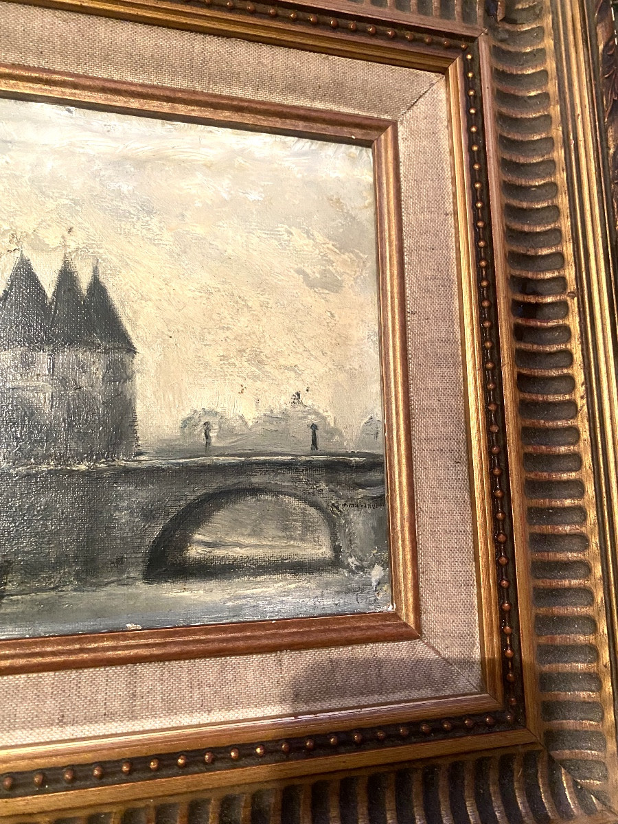 Tableau Impressionniste H/toile  monochrome du Palais de la Conciergerie vue du pont St Michel-photo-2