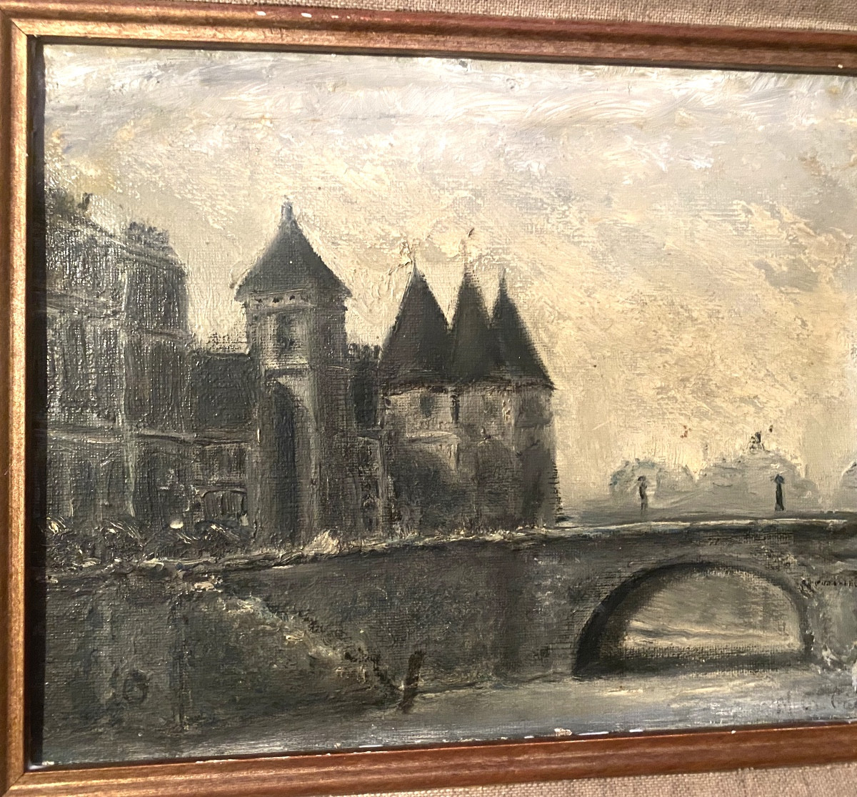 Tableau Impressionniste H/toile  monochrome du Palais de la Conciergerie vue du pont St Michel-photo-3