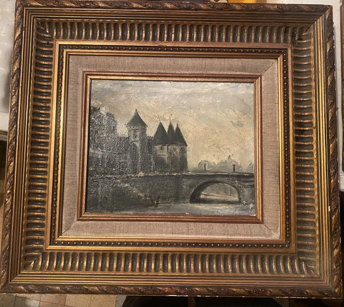 Tableau Impressionniste H/toile  monochrome du Palais de la Conciergerie vue du pont St Michel-photo-4
