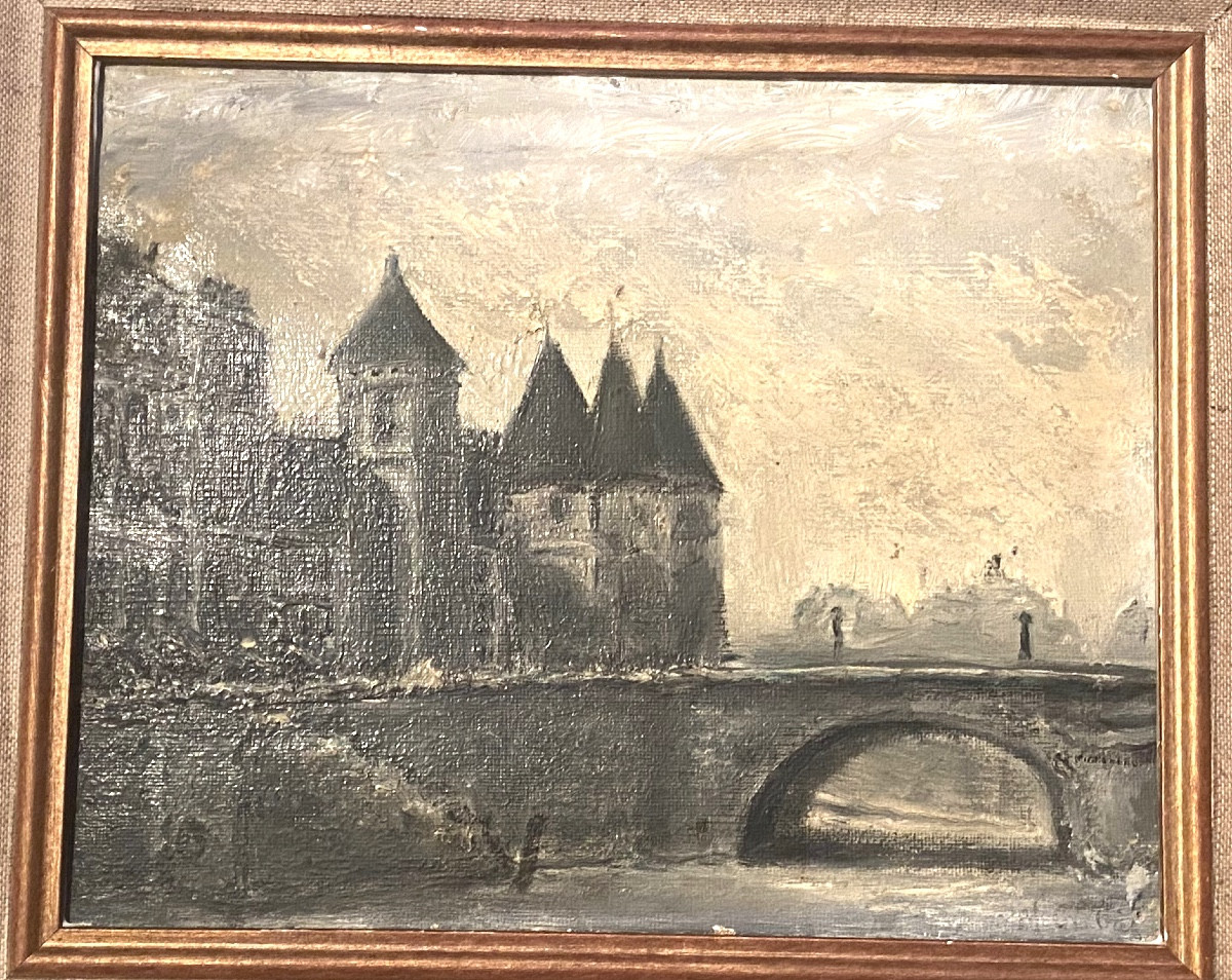 Tableau Impressionniste H/toile  monochrome du Palais de la Conciergerie vue du pont St Michel-photo-5