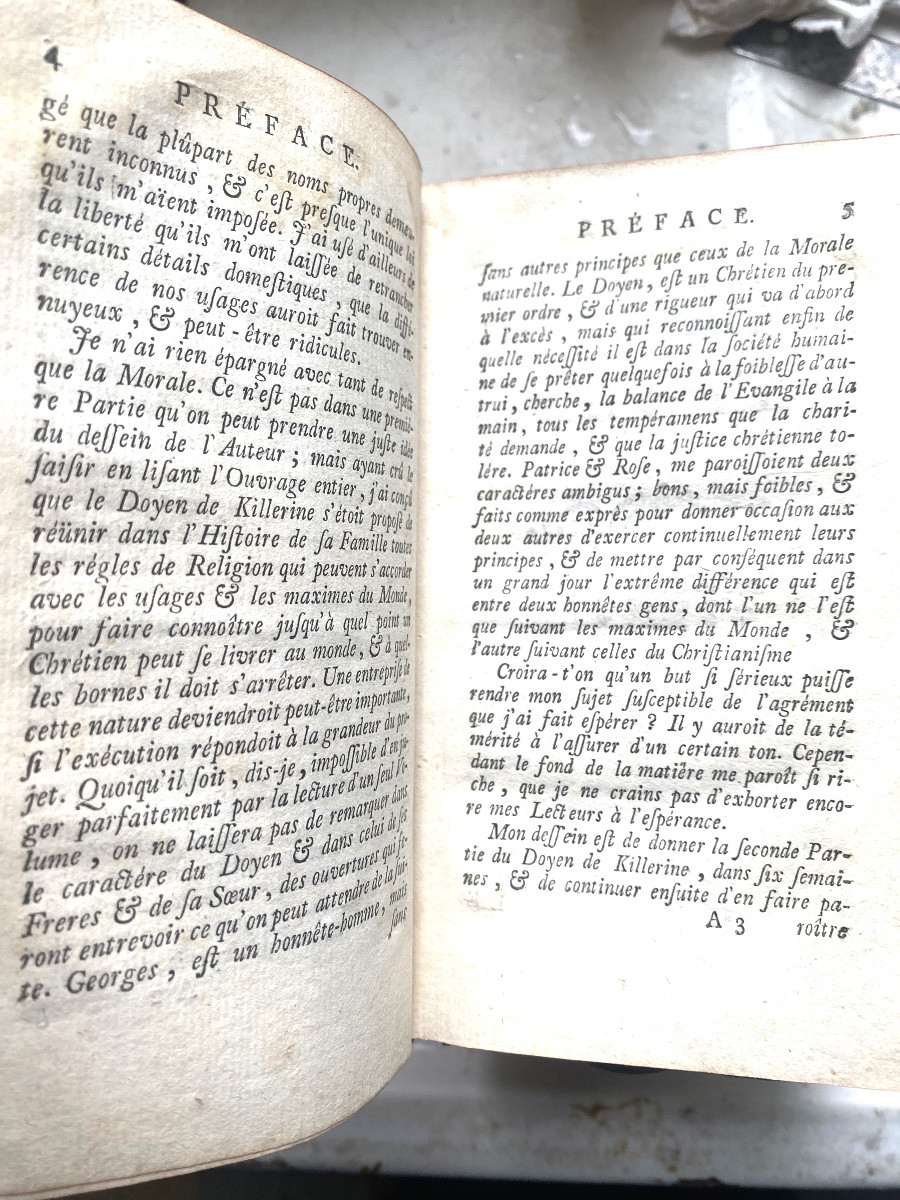 6 Vol.In 12 , dos a la grotesque de 1741 " Le Doyen de Killerine" par l'Abbé Prévost ,  la Haye-photo-2