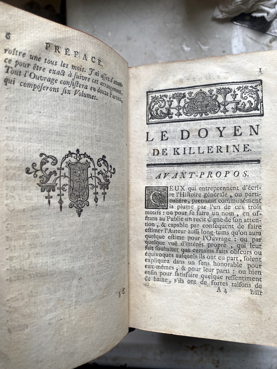 6 Vol.In 12 , dos a la grotesque de 1741 " Le Doyen de Killerine" par l'Abbé Prévost ,  la Haye-photo-3