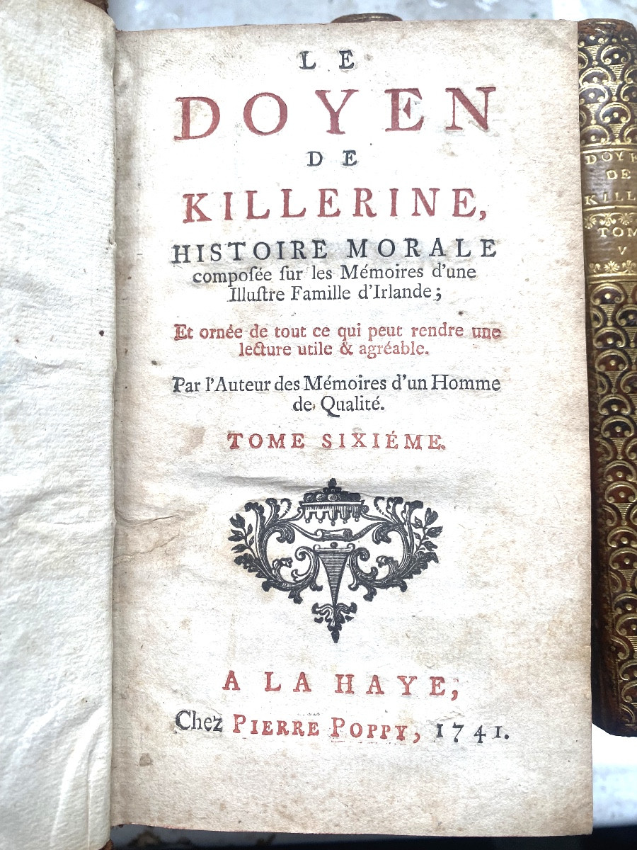 6 Vol.In 12 , dos a la grotesque de 1741 " Le Doyen de Killerine" par l'Abbé Prévost ,  la Haye-photo-4