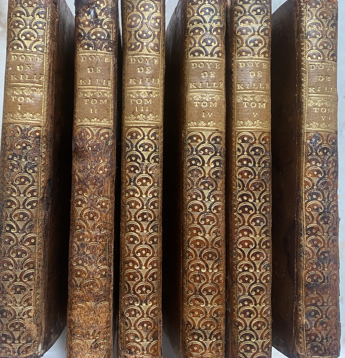 6 Vol.In 12 , dos a la grotesque de 1741 " Le Doyen de Killerine" par l'Abbé Prévost ,  la Haye