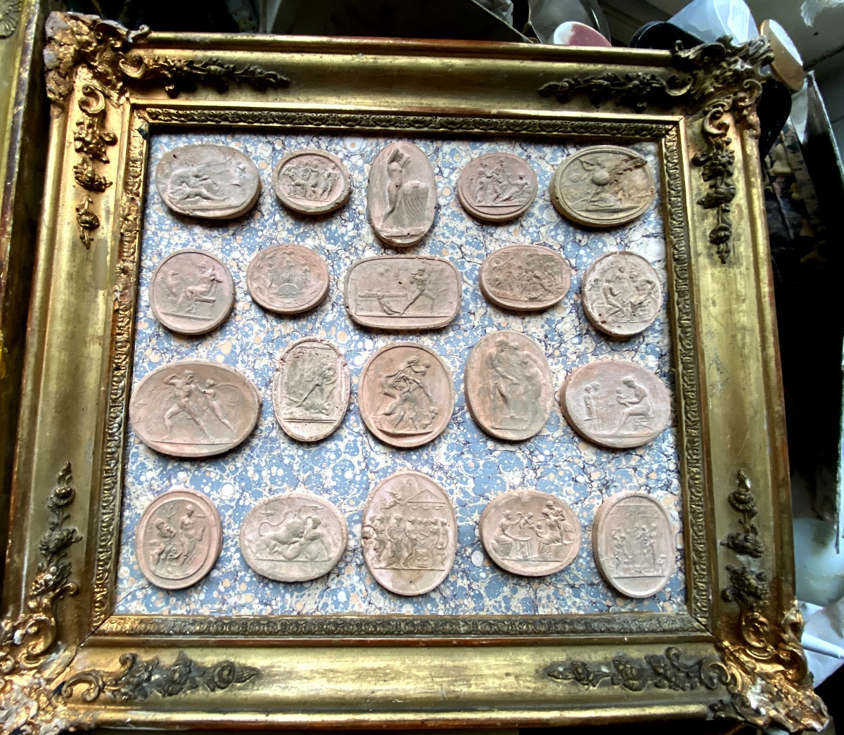 Rare Collection Of  Sevenframes Of "cameo Prints" In Terracotta, 19th Century "grand Tour"-photo-1
