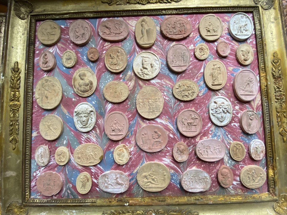 Rare Collection Of  Sevenframes Of "cameo Prints" In Terracotta, 19th Century "grand Tour"-photo-2