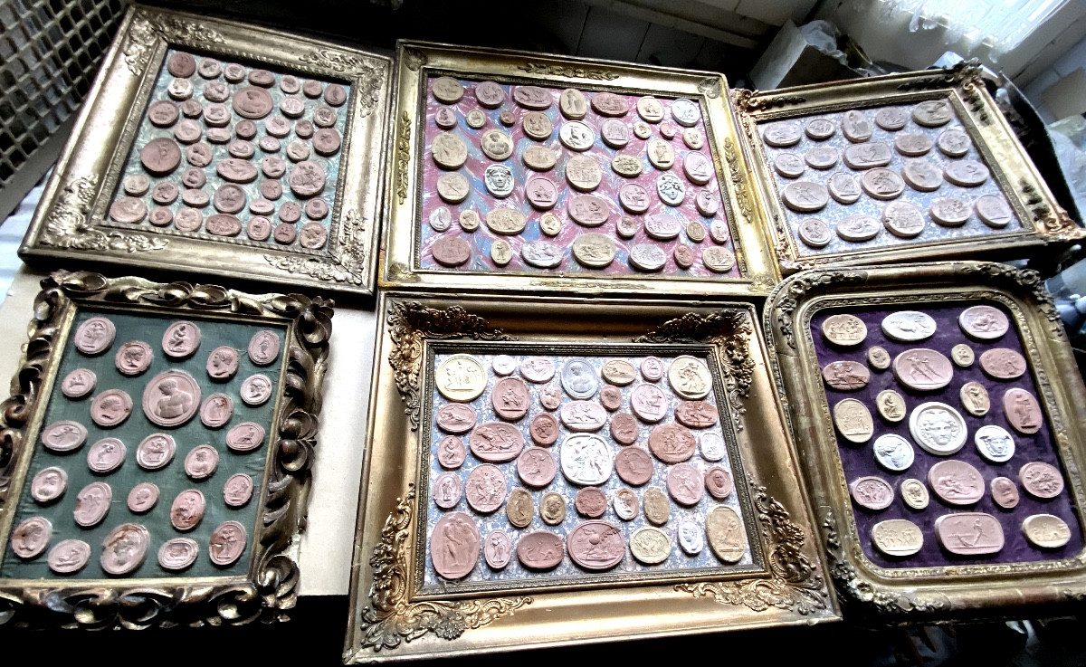 Rare Collection Of  Sevenframes Of "cameo Prints" In Terracotta, 19th Century "grand Tour"-photo-5