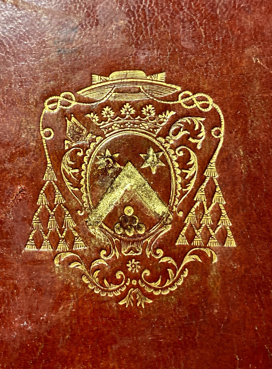 Rare Secret Box From The Reign Of Louis XV In Red Marocco , Covers Stamped On The Cardinal Arms