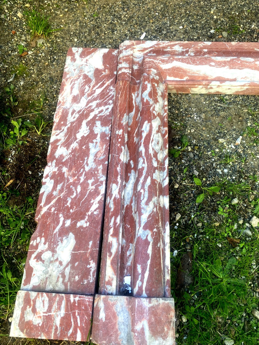 Belle  grande cheminée de Salon de style Louis XIV en marbre brèche rouge du Languedoc XIXème-photo-3