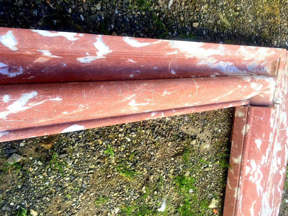 Belle  grande cheminée de Salon de style Louis XIV en marbre brèche rouge du Languedoc XIXème-photo-4