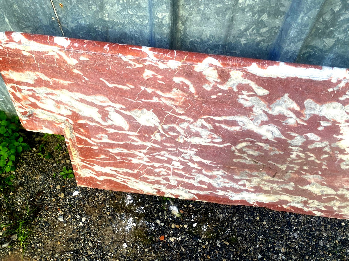 Belle  grande cheminée de Salon de style Louis XIV en marbre brèche rouge du Languedoc XIXème-photo-1