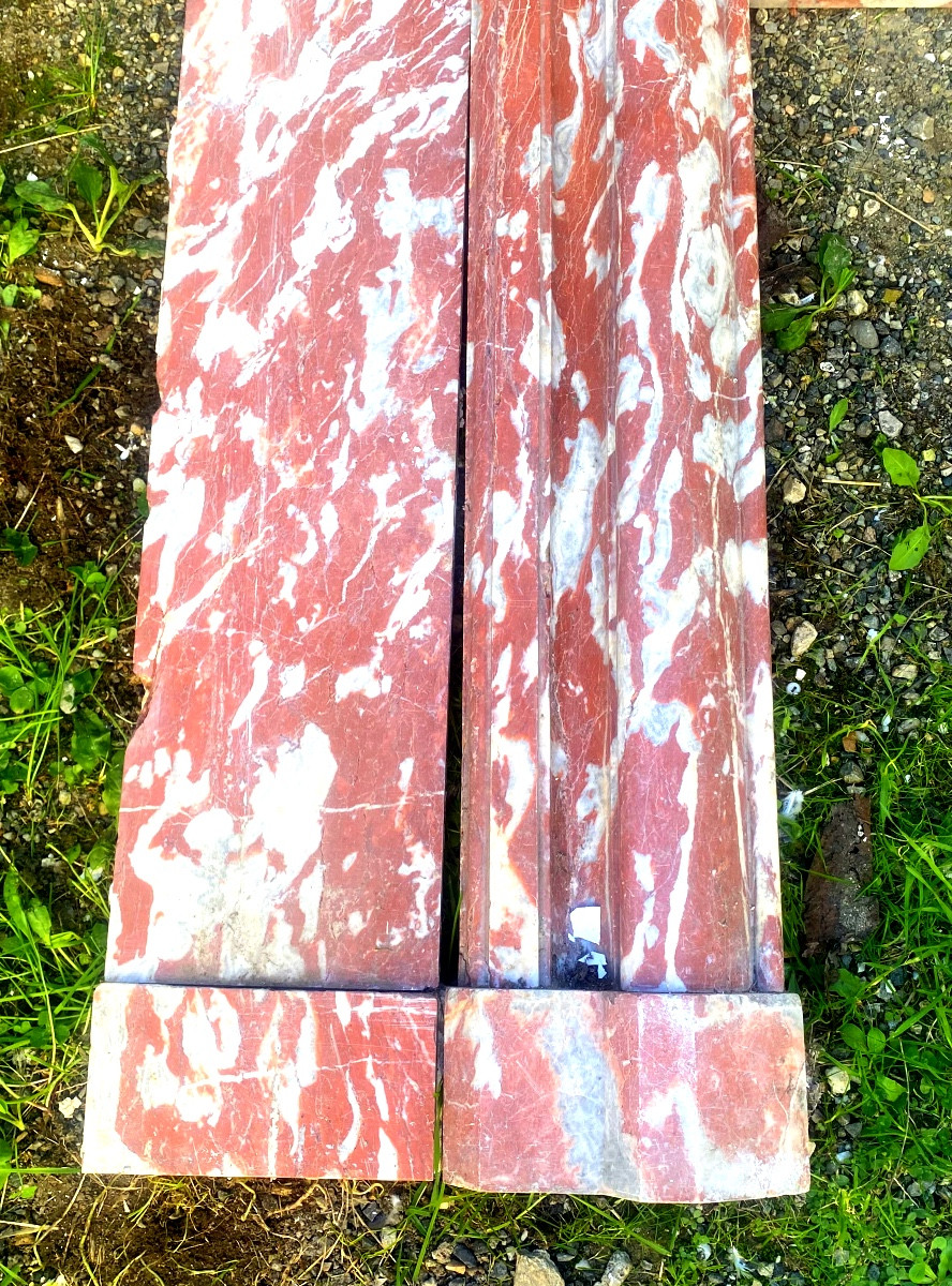 Belle  grande cheminée de Salon de style Louis XIV en marbre brèche rouge du Languedoc XIXème-photo-2