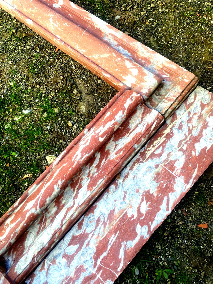 Belle  grande cheminée de Salon de style Louis XIV en marbre brèche rouge du Languedoc XIXème-photo-4