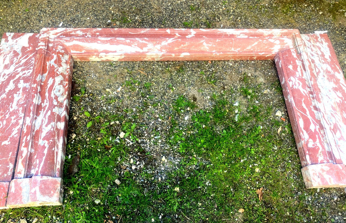 Belle  grande cheminée de Salon de style Louis XIV en marbre brèche rouge du Languedoc XIXème-photo-5