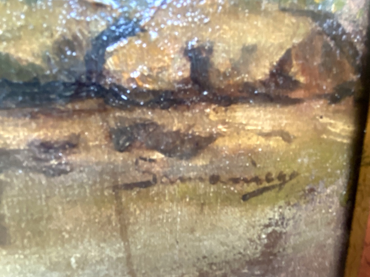 Paysage encadré d'une fin de journée en Espagne du monastère non loin d'une rivière signé 19ème-photo-1