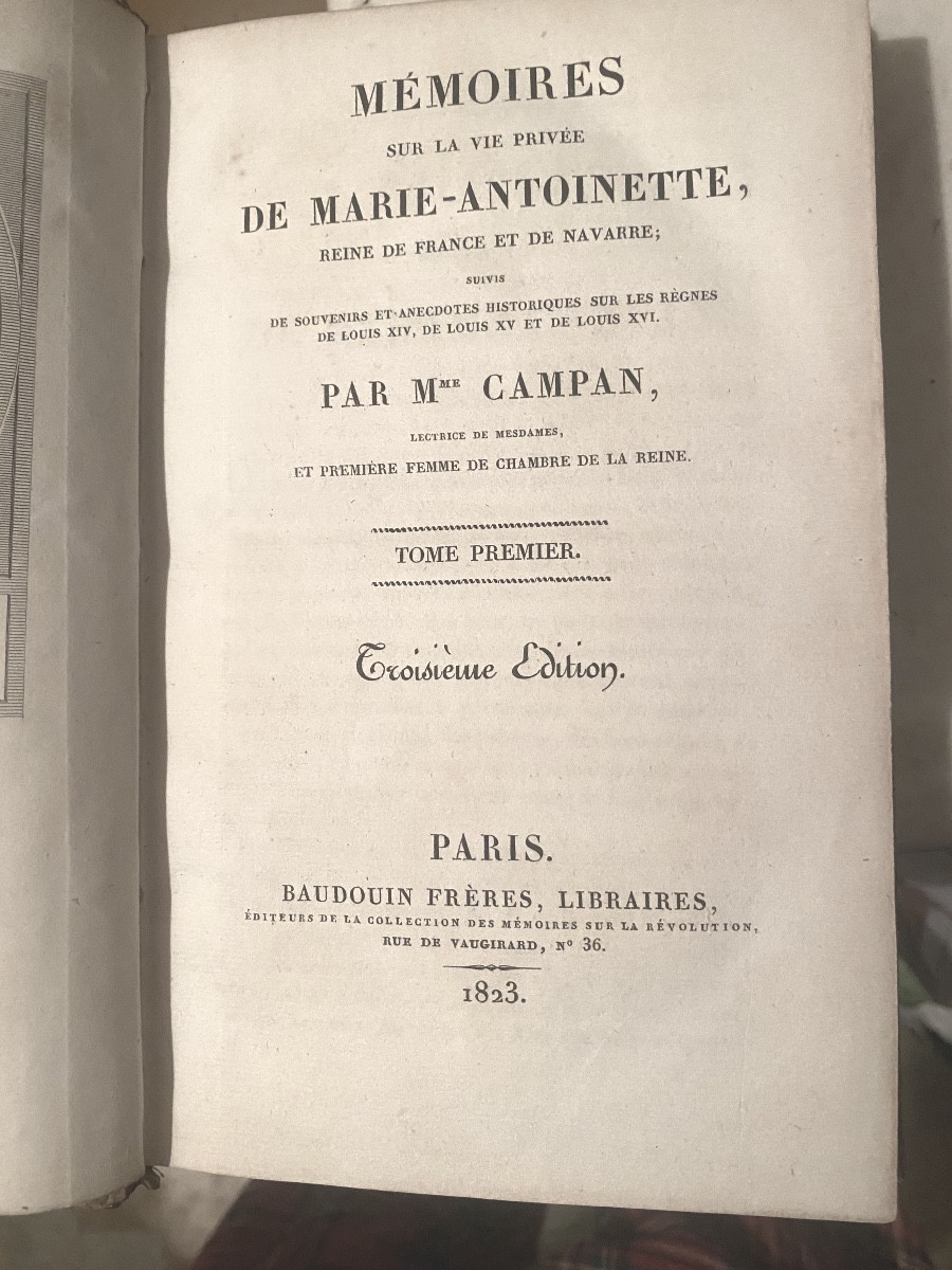 "Mémoires sur la Vie Privée de Marie-Antoinette "par Madame Campan , Paris 1823 . Bel exp 3Vol.-photo-3