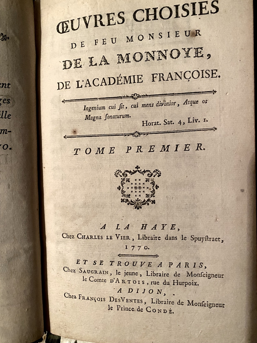 3 Vol In 8. "Oeuvres Choisies de feu Monsieur De La Monnoye" de l'Académie Française. à La Haye-photo-3