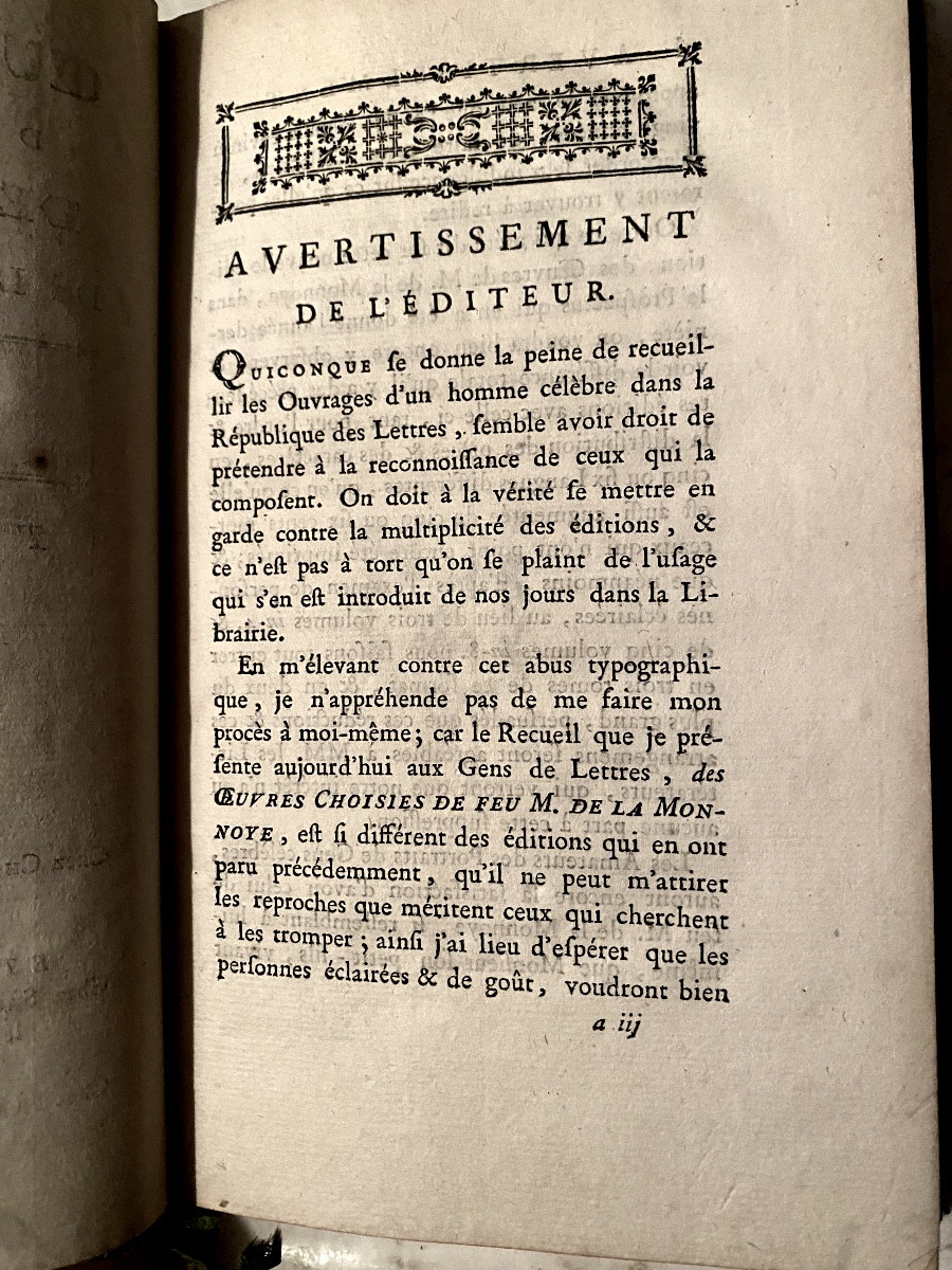 3 Vol In 8. "Oeuvres Choisies de feu Monsieur De La Monnoye" de l'Académie Française. à La Haye-photo-2