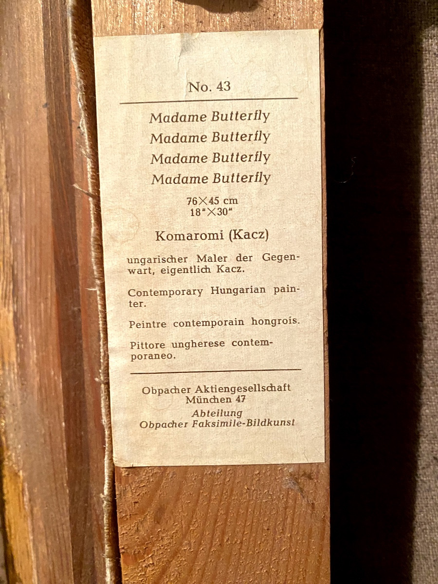 Grand facsimilé; toile représentant "Madame Butterfly" de Komaromi (Kacz) Hongrois München 47 .-photo-2