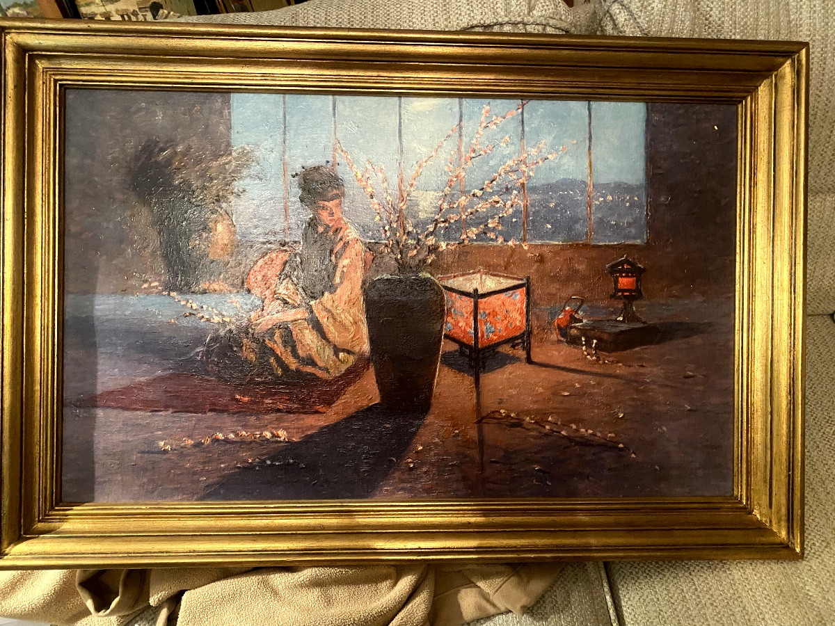 Grand facsimilé; toile représentant "Madame Butterfly" de Komaromi (Kacz) Hongrois München 47 .-photo-3