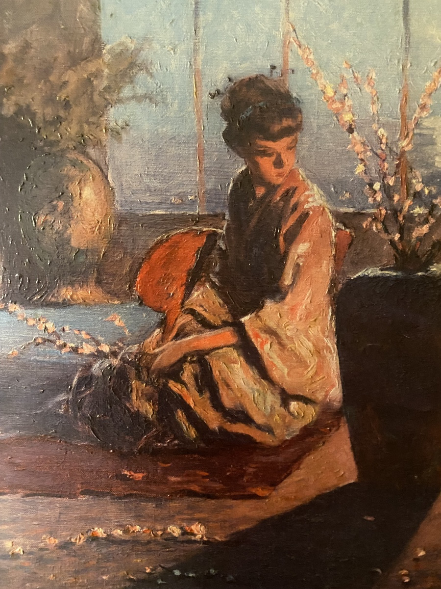 Grand facsimilé; toile représentant "Madame Butterfly" de Komaromi (Kacz) Hongrois München 47 .-photo-3