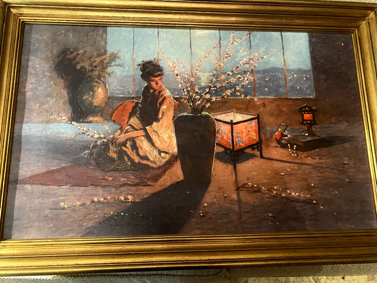 Grand facsimilé; toile représentant "Madame Butterfly" de Komaromi (Kacz) Hongrois München 47 .-photo-6