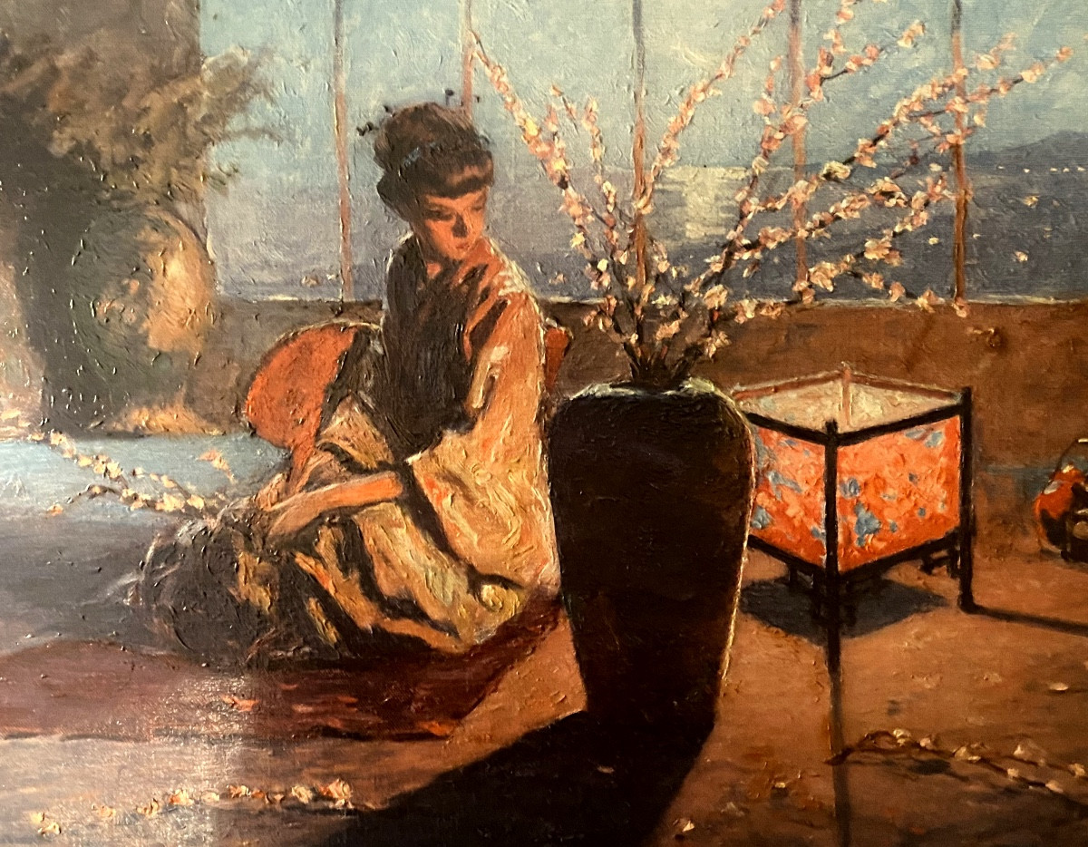 Grand facsimilé; toile représentant "Madame Butterfly" de Komaromi (Kacz) Hongrois München 47 .-photo-7