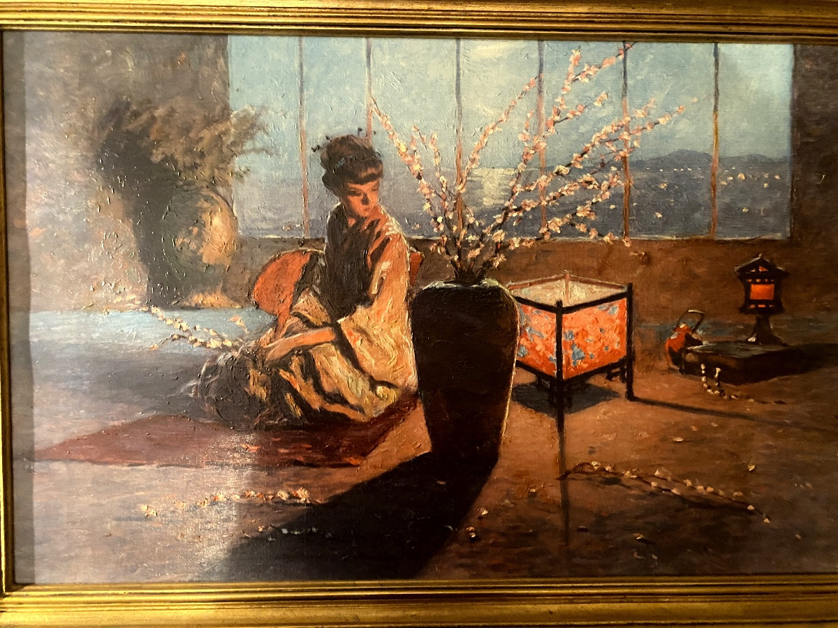 Grand facsimilé; toile représentant "Madame Butterfly" de Komaromi (Kacz) Hongrois München 47 .