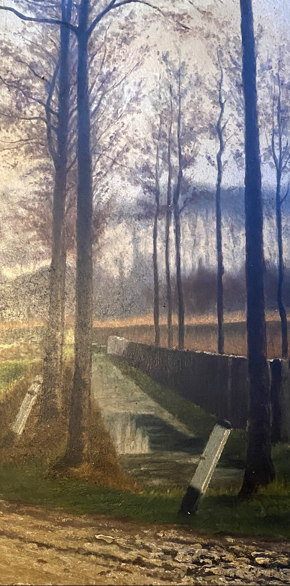 Ecole de Barbizon  paysanne promenant un enfant dans la percée du canal , huile/panneau 19ème-photo-8