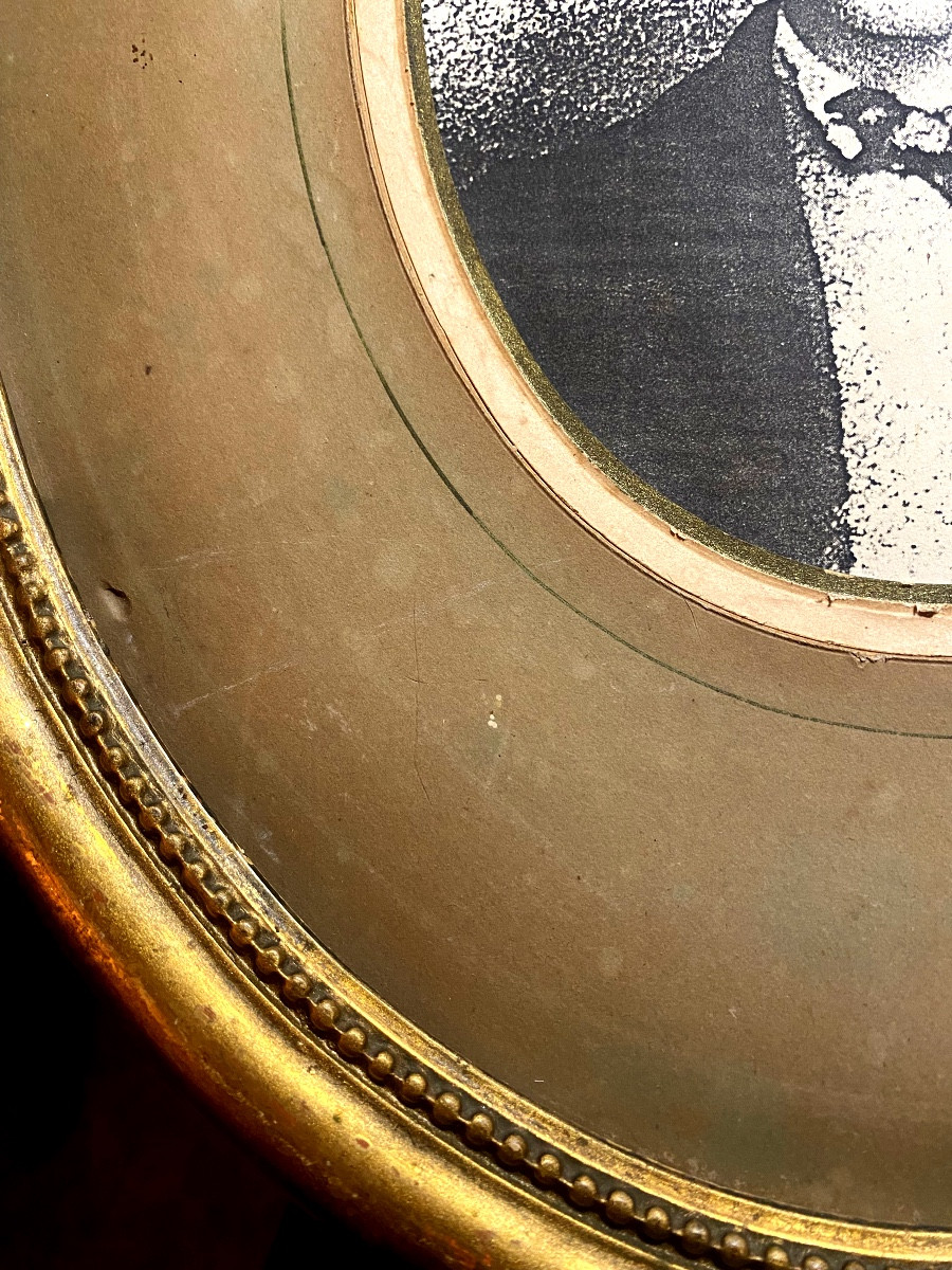 Portrait  lithographique ovale XIXème, dans son cadre perlé bois doré du jeune" Arthur Rimbaud"-photo-3