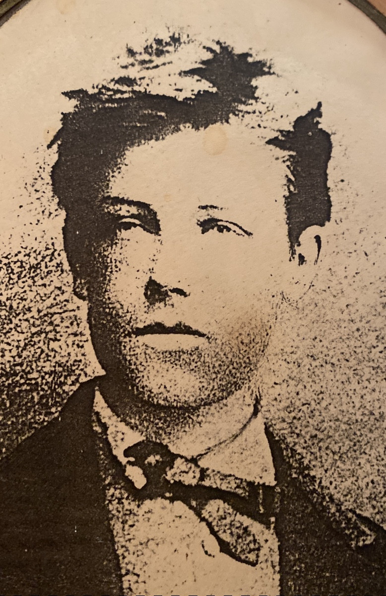 Portrait  lithographique ovale XIXème, dans son cadre perlé bois doré du jeune" Arthur Rimbaud"-photo-6
