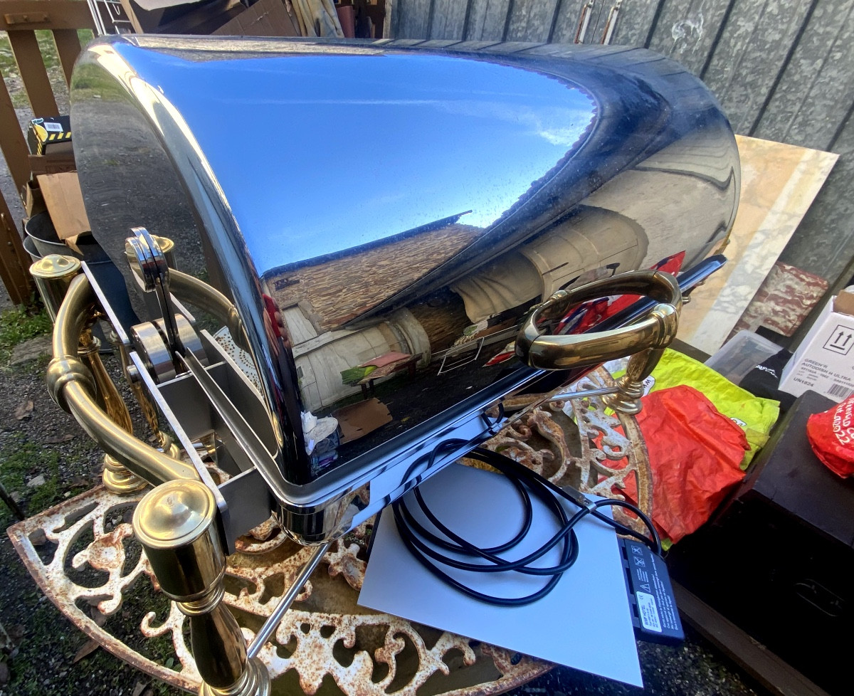  Large Cylindrical Hot Food Serving Dish From A Hotel, Made Of Stainless Steel And Gilt Bronze, From The 1990s-photo-2