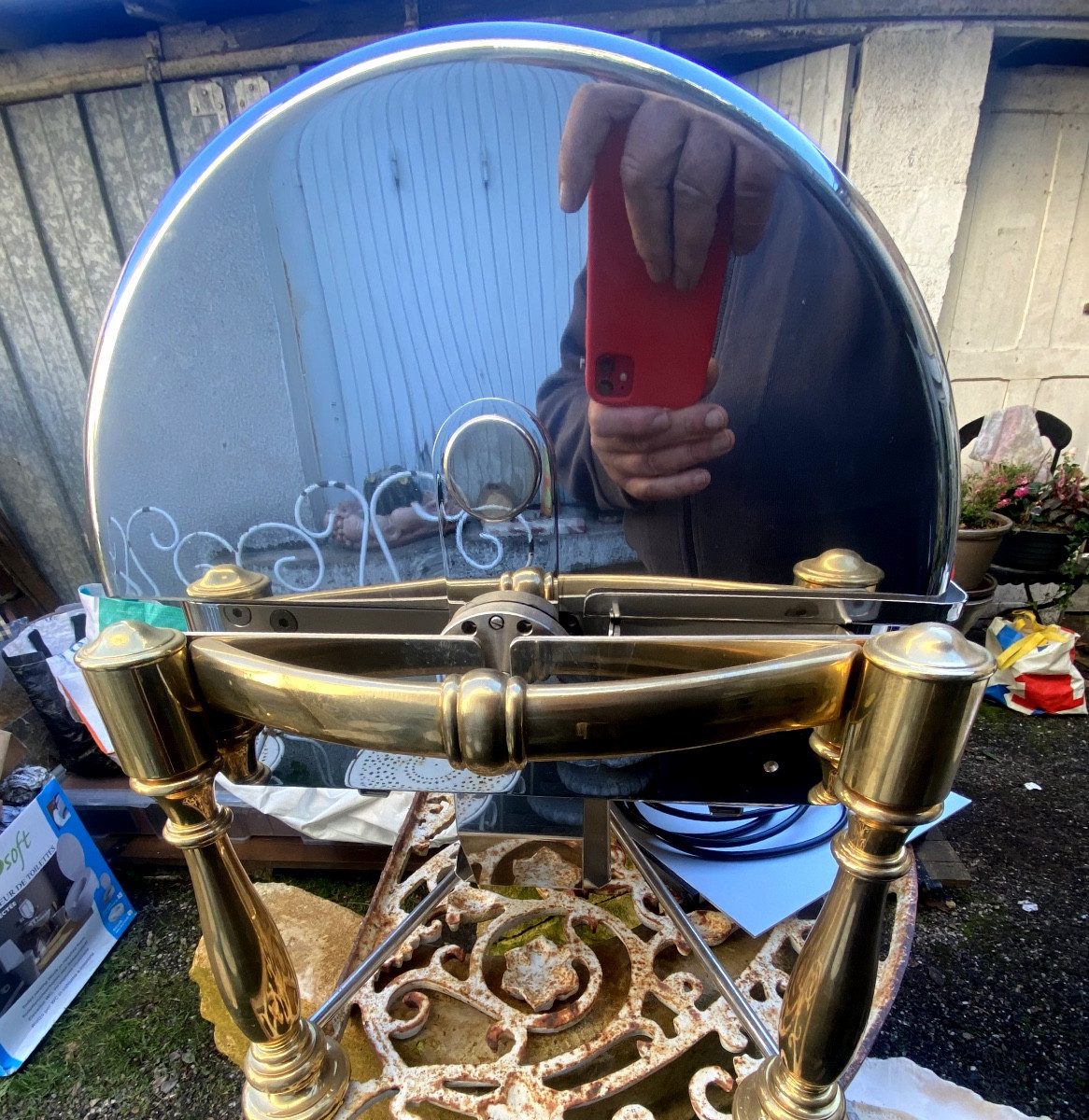  Large Cylindrical Hot Food Serving Dish From A Hotel, Made Of Stainless Steel And Gilt Bronze, From The 1990s-photo-3