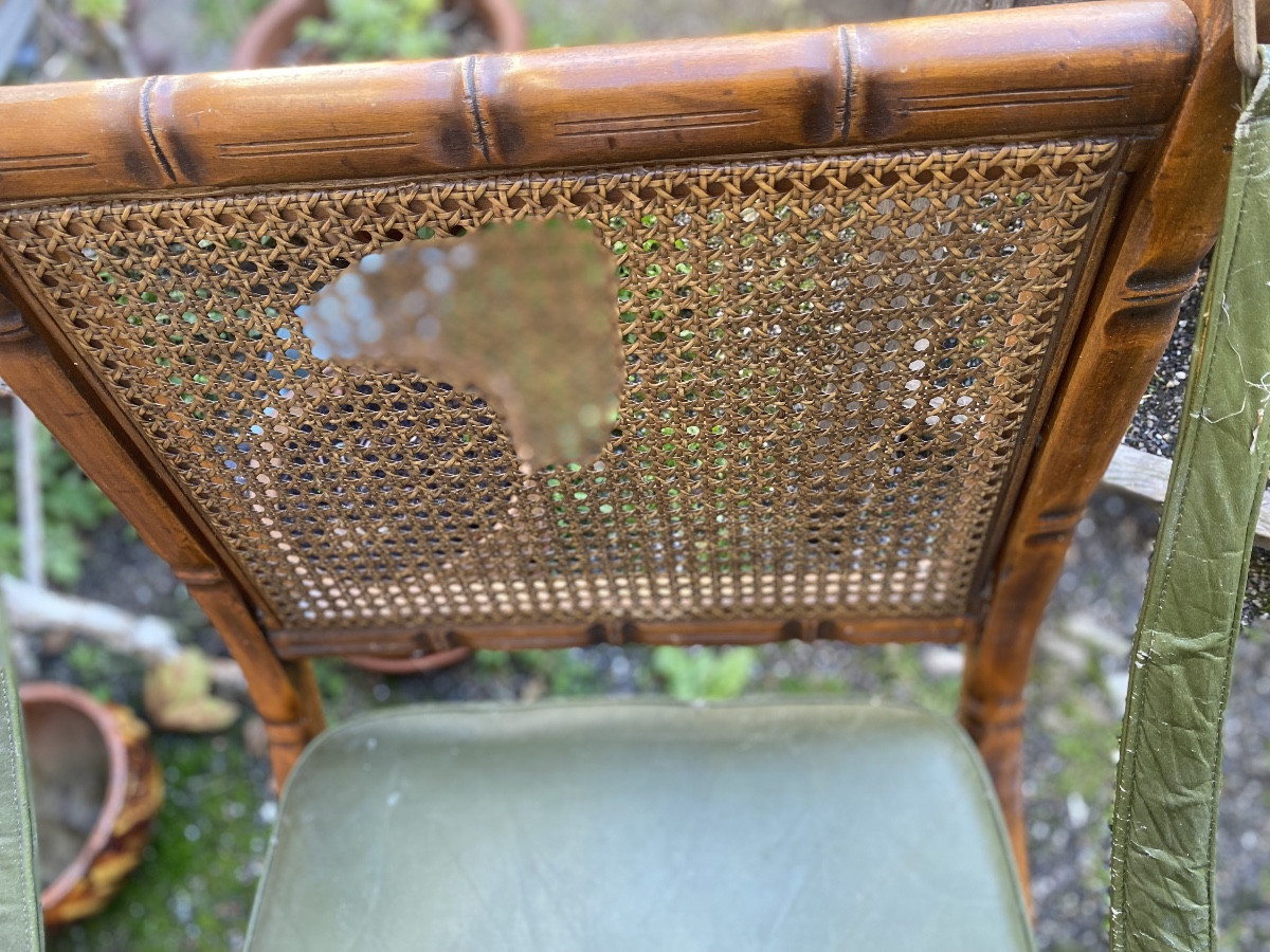 Rare And Beautiful Officer's Armchair In Caned Beechwood And "bamboo" Bronze, Made By Jansen, Circa 1970s-photo-4