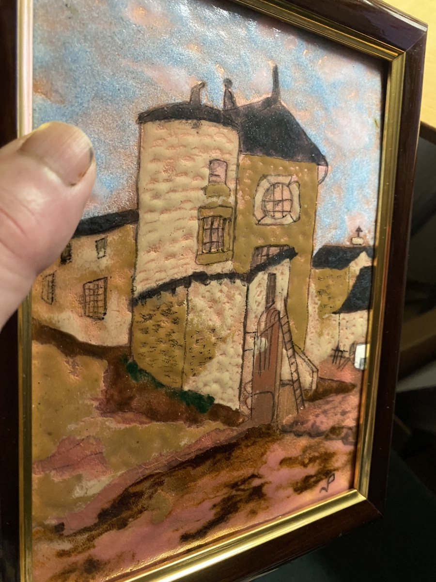  Old House With Turret In Pessac, Enamel On Copper Framed From The Period 1980, Monogrammed Jp.-photo-4