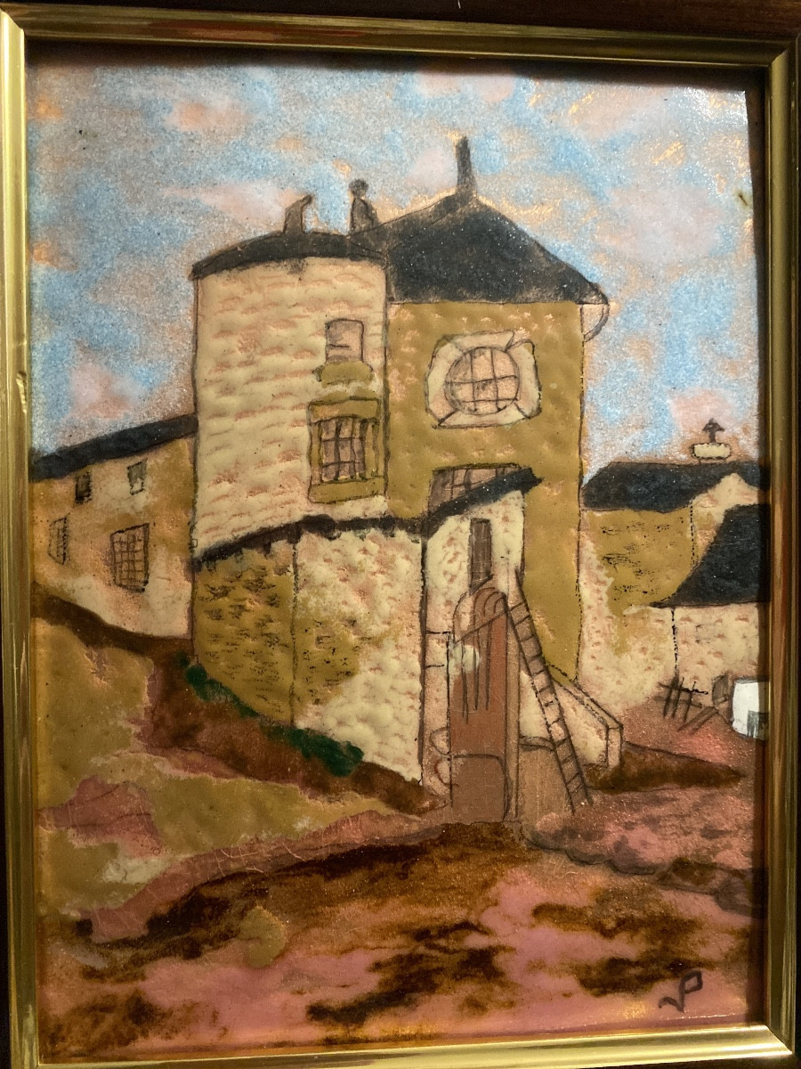  Old House With Turret In Pessac, Enamel On Copper Framed From The Period 1980, Monogrammed Jp.-photo-5