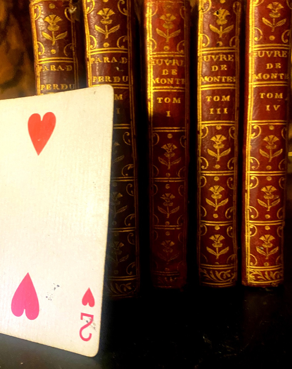 Cinq volumes en maroquin rouge  2/3 Milton et Montesquieu 3/4 forma miniature Genève Cazin 1777-photo-2