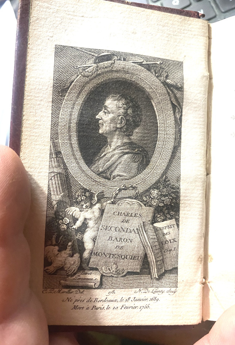 Cinq volumes en maroquin rouge  2/3 Milton et Montesquieu 3/4 forma miniature Genève Cazin 1777-photo-4